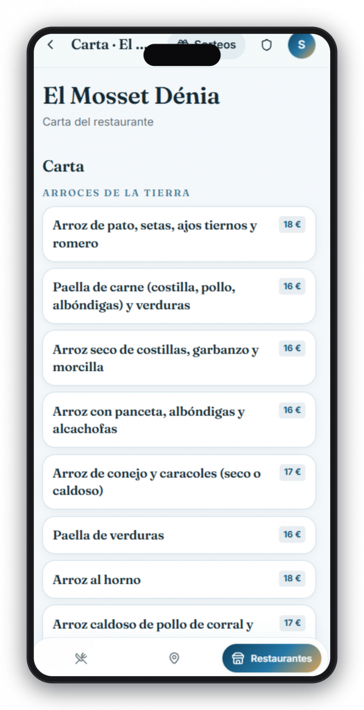 App Jornadas Gastronómicas — carta digital del restaurante