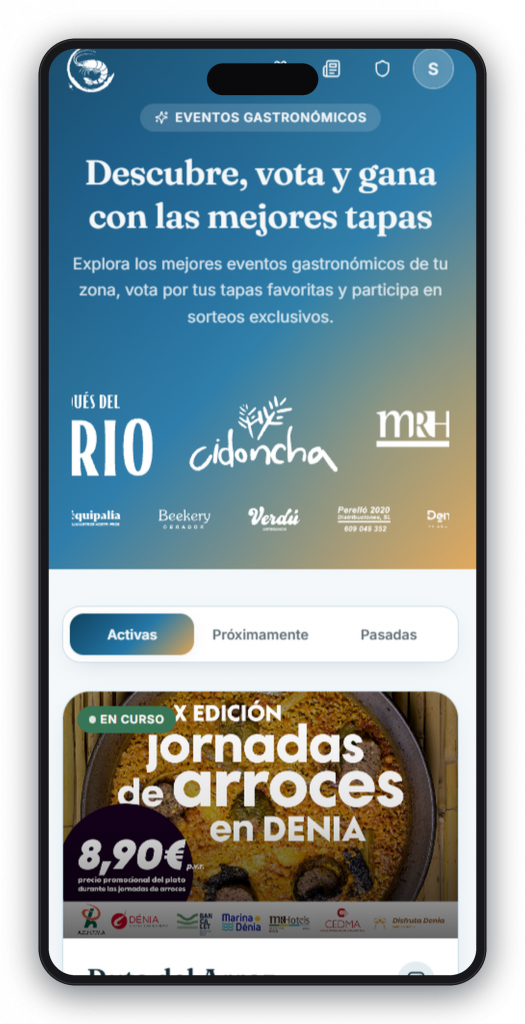 App Jornadas Gastronómicas — pantalla de inicio