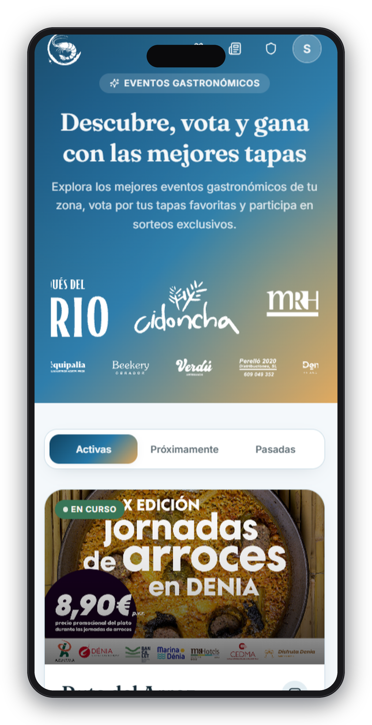 App Jornadas Gastronómicas — pantalla de inicio