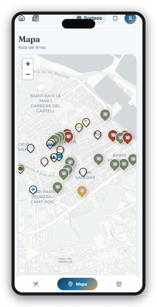 App Jornadas Gastronómicas — mapa de la ruta en tiempo real