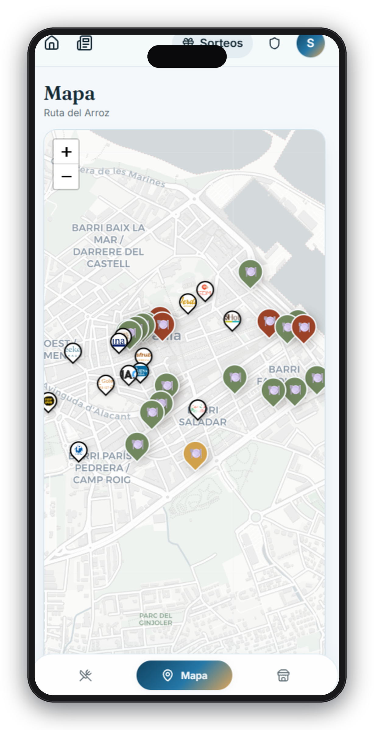 App Jornadas Gastronómicas — mapa de la ruta en tiempo real