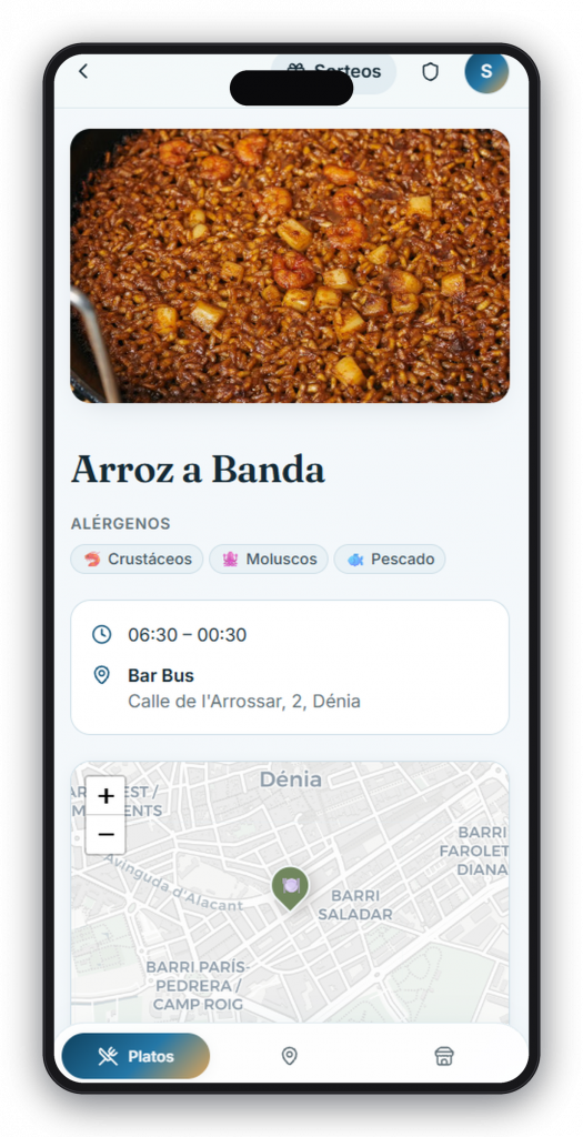 App Jornadas Gastronómicas — ficha de un plato con su valoración