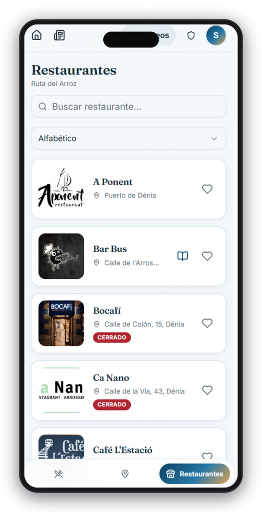 App Jornadas Gastronómicas — listado de restaurantes participantes