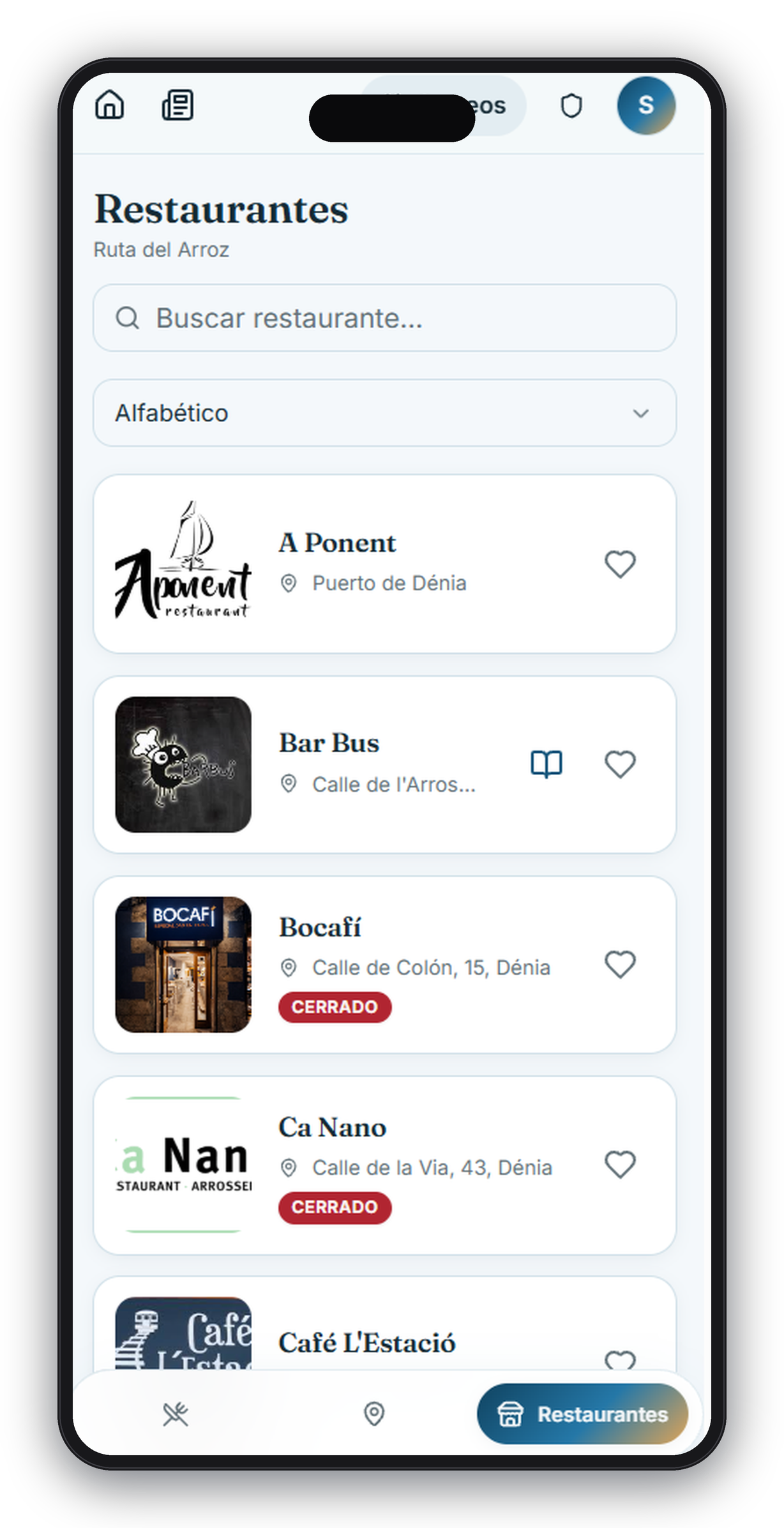 App Jornadas Gastronómicas — listado de restaurantes participantes