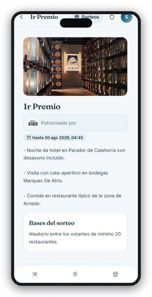 Ficha de un sorteo en la app