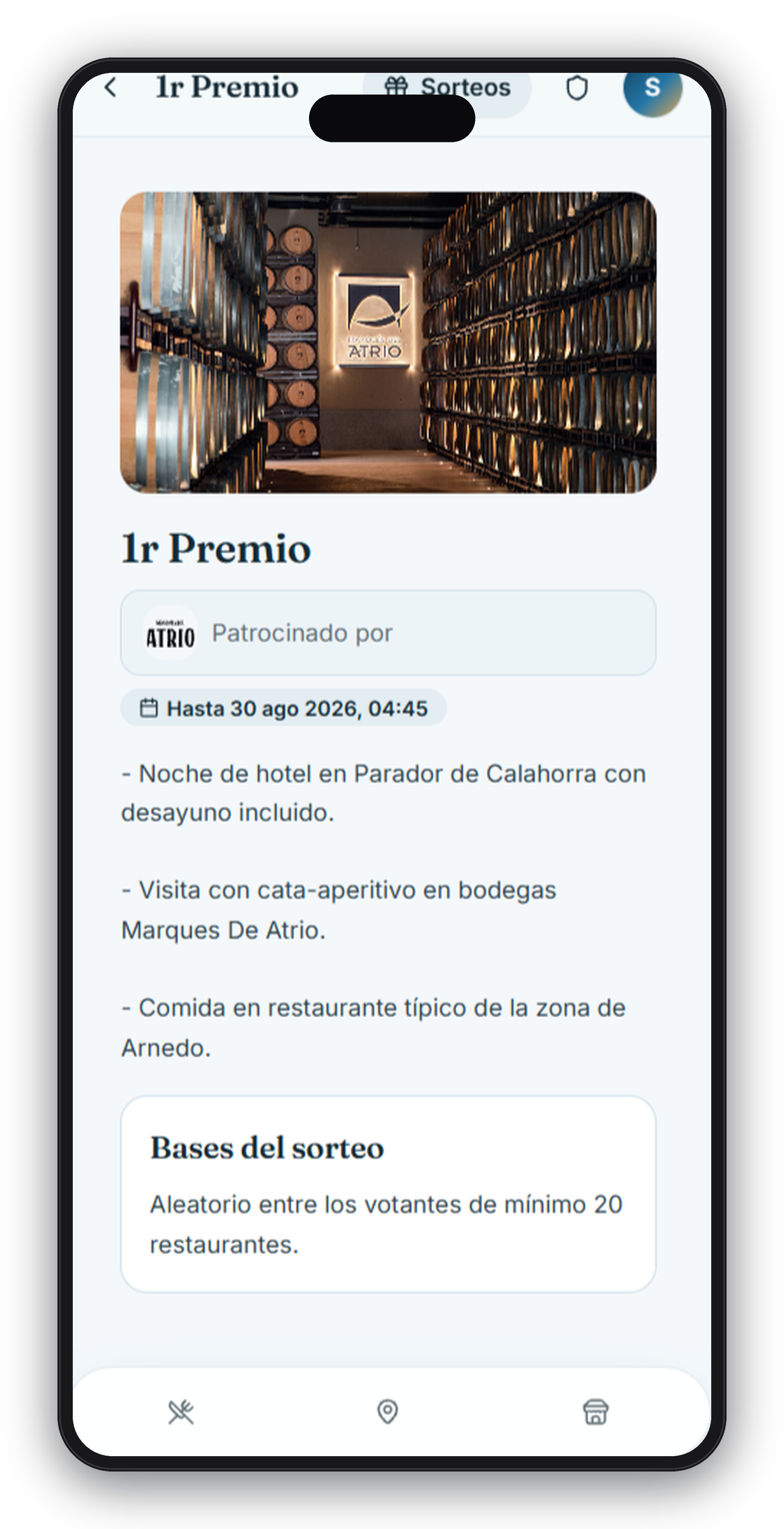App Jornadas Gastronómicas — ficha de un sorteo