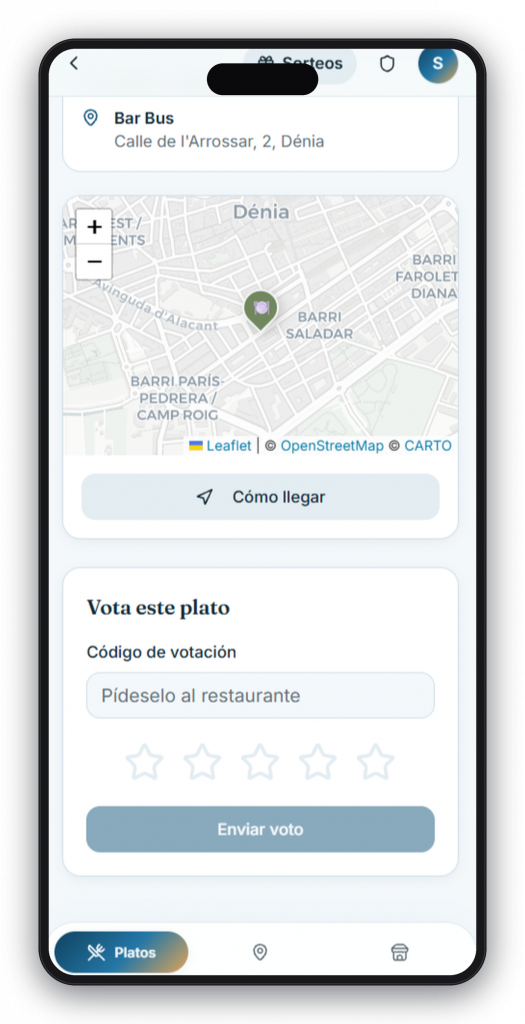 App Jornadas Gastronómicas — votación de un plato por código