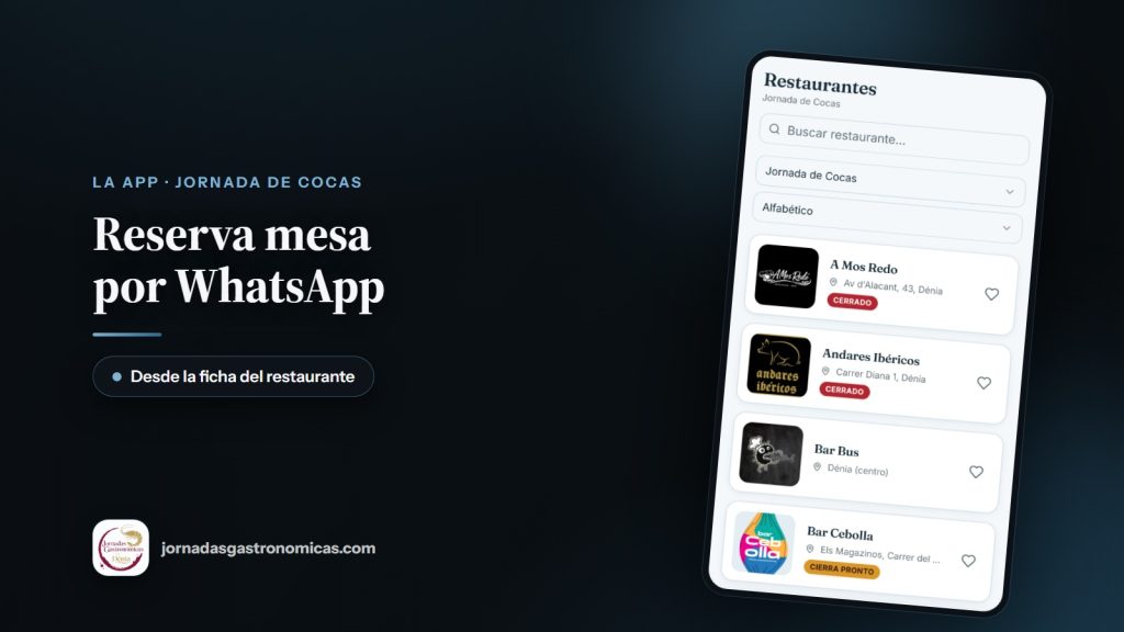 Reservar mesa por WhatsApp desde la app